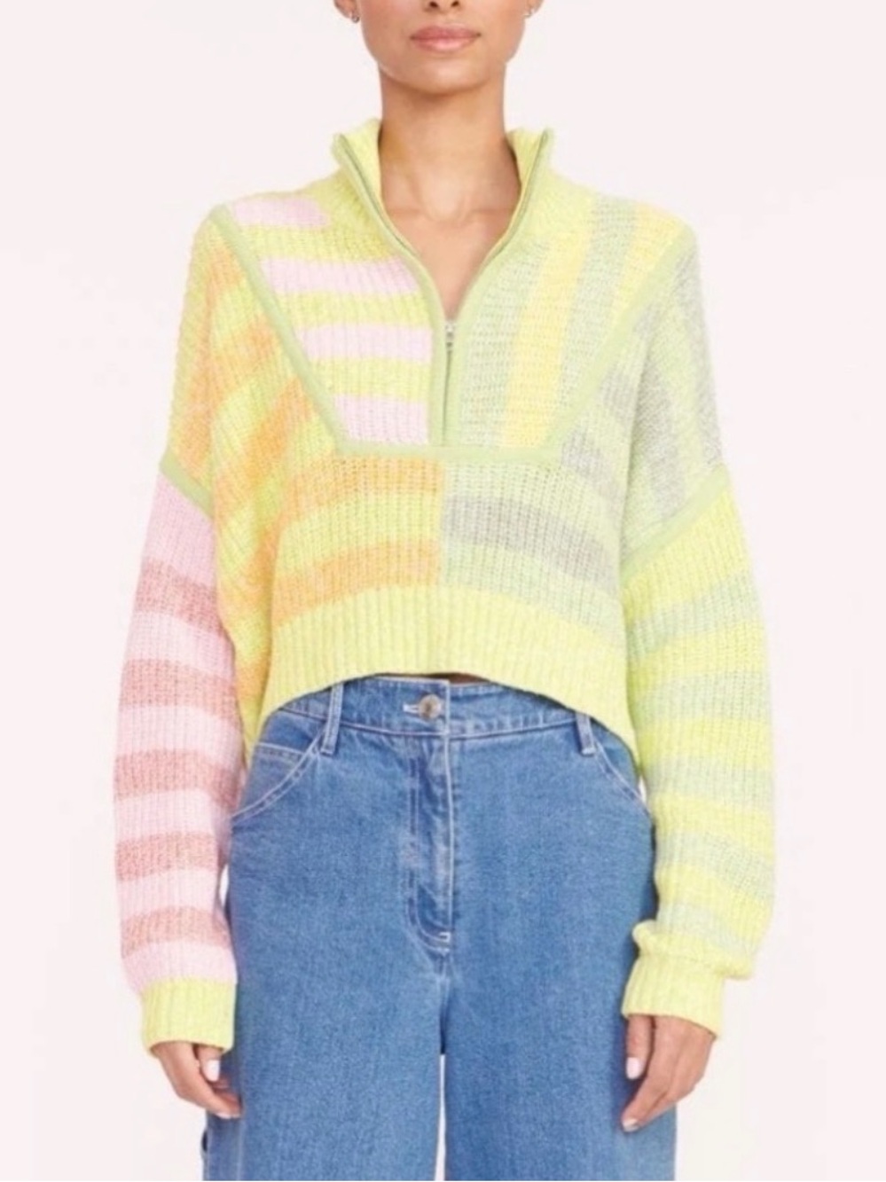 Staud sz XS Cropped Hampton Sweater Knit Zip Oversized